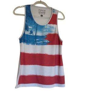 Free State Red, White & Blue Palm Beach Print Tank Top Men’s S Patriotic Festive